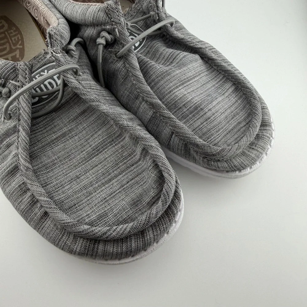 Hey Dude Wally Loafers Kids Size 5 Grey Textured Slip On Casual Shoes